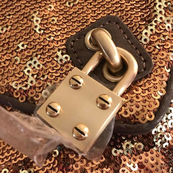 Alexis Hudson Sequin Leather Large Clutch Bag Copper-Gold New - Picture 2 of 6